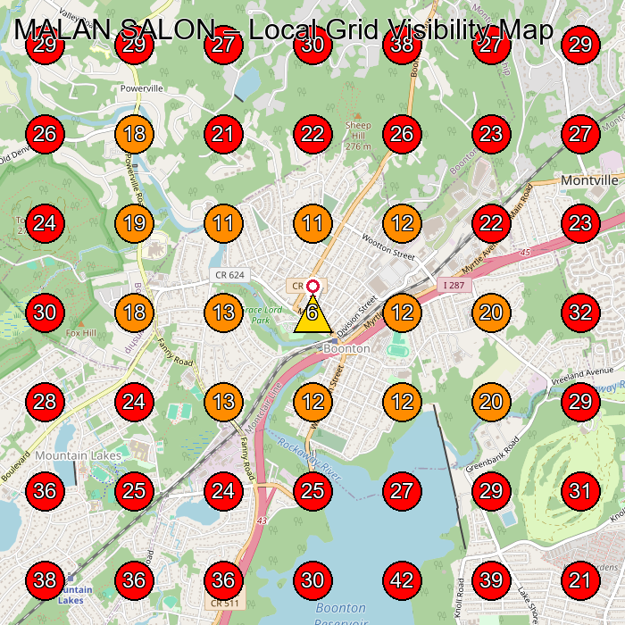 MALAN SALON GeoGrid visibility map for Beauty Salon in Rockaway